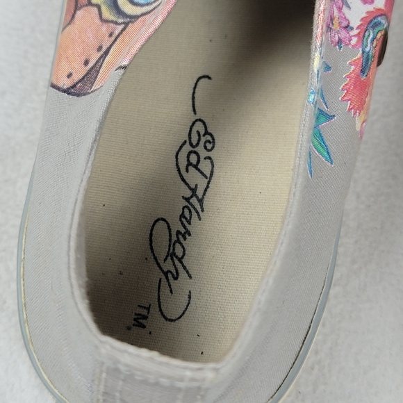 Ed Hardy Laceless Sneakers Men's Shoes Size 9 Gray Slip-On Skulls Japanese Sun - Picture 12 of 14